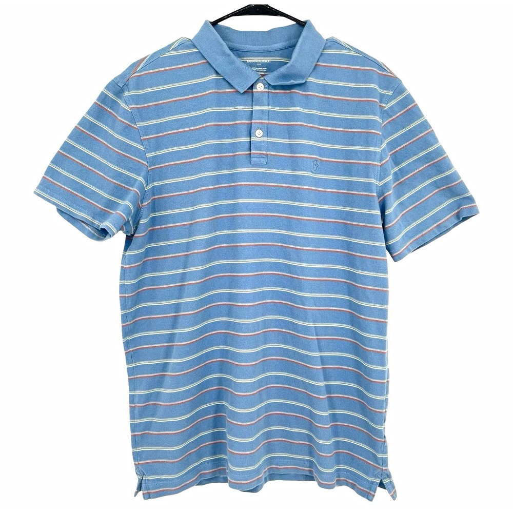 Banana Republic Men's Large Tall Polo Shirt Blue Striped 100% Cotton Pique